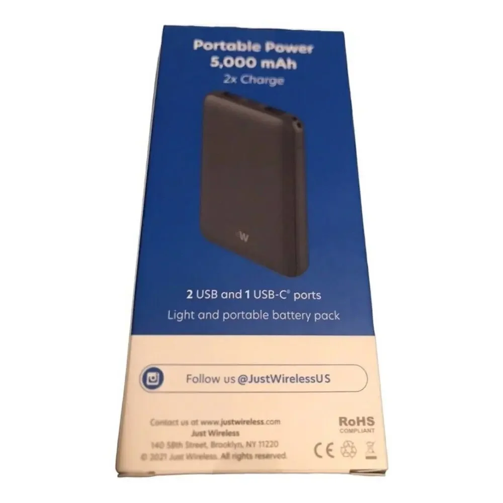 New Just Wireless Portable Power Bank 5000mAh